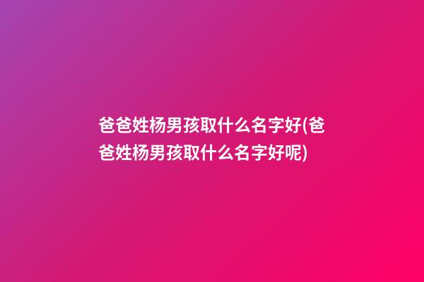 爸爸姓杨男孩取什么名字好(爸爸姓杨男孩取什么名字好呢)