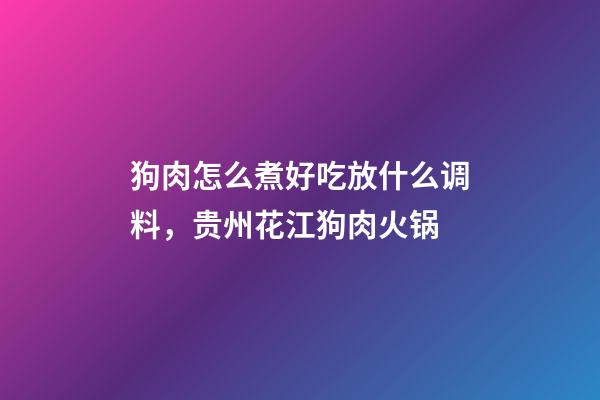 狗肉怎么煮好吃放什么调料，贵州花江狗肉火锅(附专用蘸水配方制作)-第1张-观点-玄机派