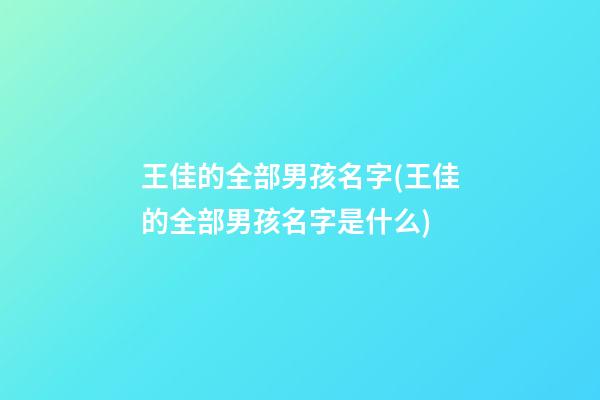 王佳的全部男孩名字(王佳的全部男孩名字是什么)