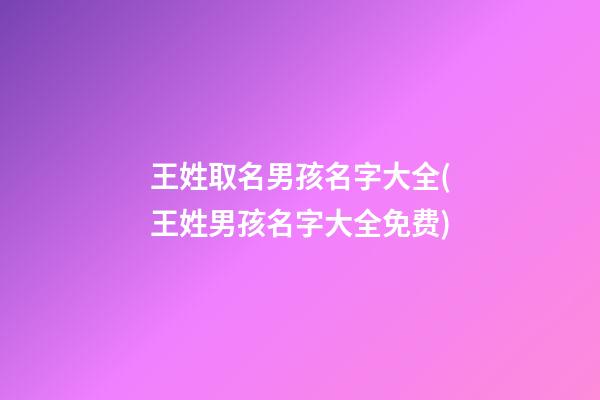 王姓取名男孩名字大全(王姓男孩名字大全免费)