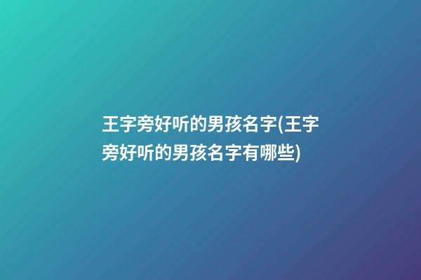 王字旁好听的男孩名字(王字旁好听的男孩名字有哪些)