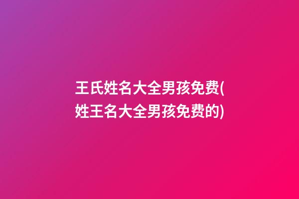王氏姓名大全男孩免费(姓王名大全男孩免费的)