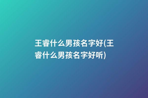 王睿什么男孩名字好(王睿什么男孩名字好听)
