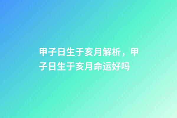 甲子日生于亥月解析，甲子日生于亥月命运好吗