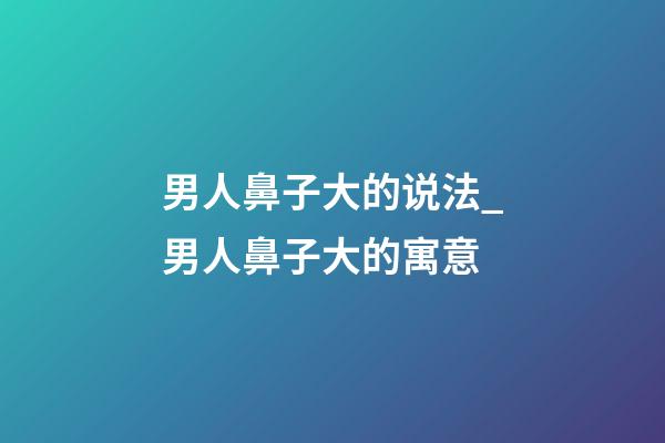 男人鼻子大的说法_男人鼻子大的寓意