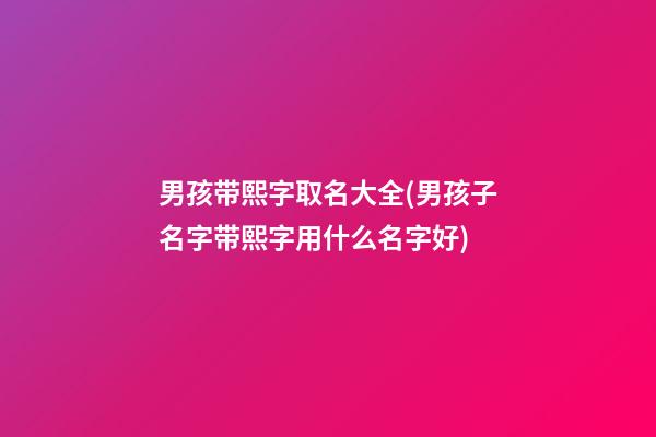 男孩带熙字取名大全(男孩子名字带熙字用什么名字好)