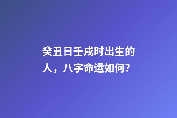 癸丑日壬戌时出生的人，八字命运如何？