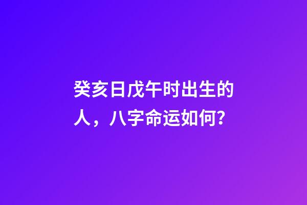 癸亥日戊午时出生的人，八字命运如何？