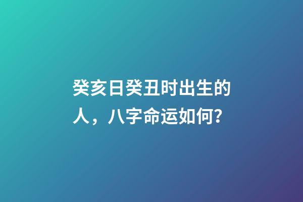 癸亥日癸丑时出生的人，八字命运如何？