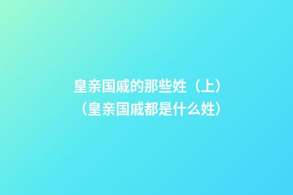 皇亲国戚的那些姓（上）（皇亲国戚都是什么姓）