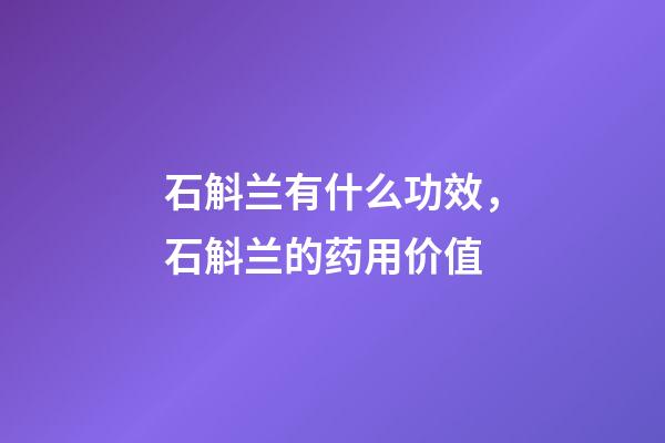石斛兰有什么功效，石斛兰的药用价值-第1张-观点-玄机派