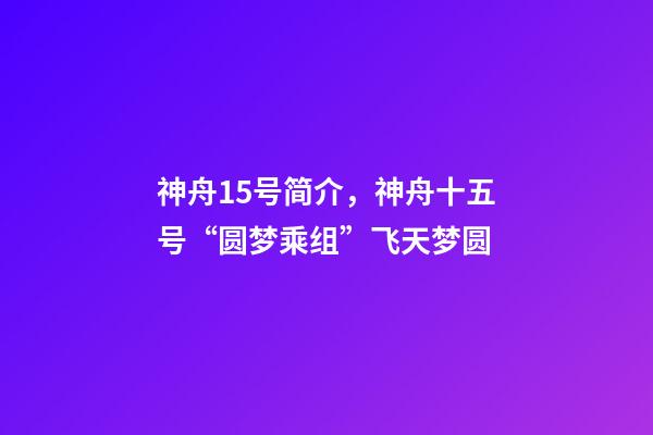 神舟15号简介，神舟十五号“圆梦乘组”飞天梦圆-第1张-观点-玄机派