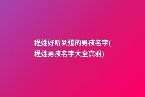 程姓好听到爆的男孩名字(程姓男孩名字大全高雅)
