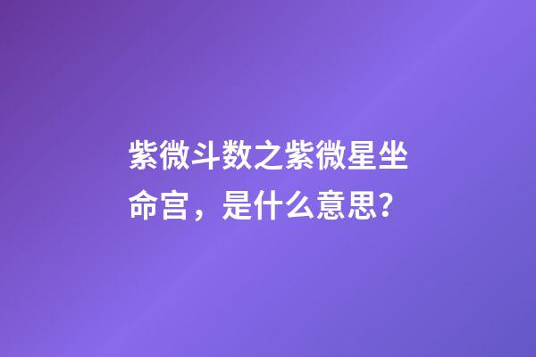 紫微斗数之紫微星坐命宫，是什么意思？