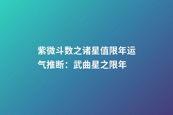 紫微斗数之诸星值限年运气推断：武曲星之限年