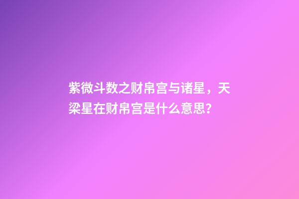 紫微斗数之财帛宫与诸星，天梁星在财帛宫是什么意思？