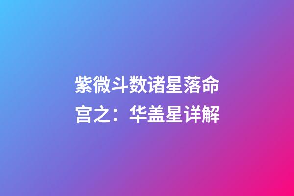 紫微斗数诸星落命宫之：华盖星详解