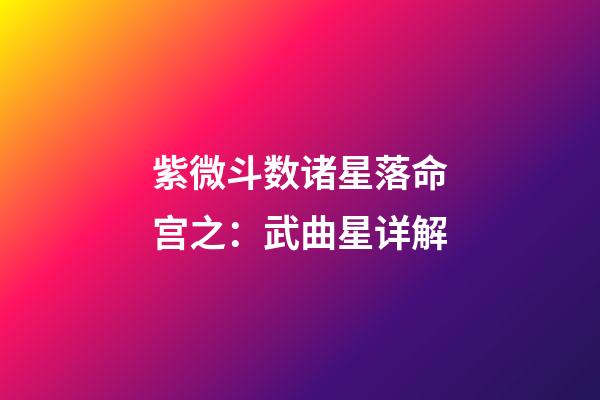 紫微斗数诸星落命宫之：武曲星详解