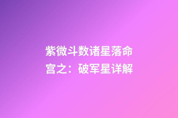 紫微斗数诸星落命宫之：破军星详解