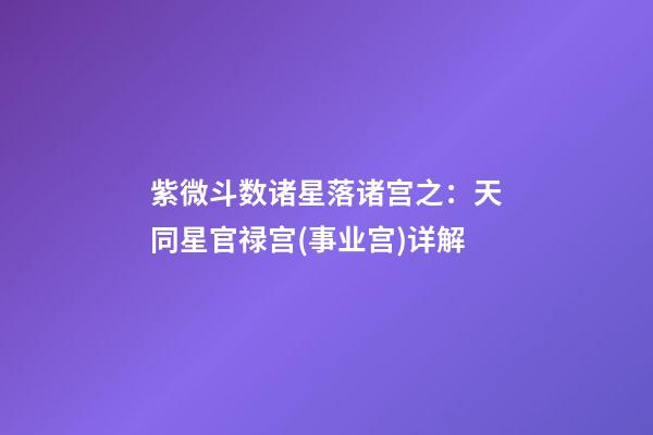 紫微斗数诸星落诸宫之：天同星官禄宫(事业宫)详解