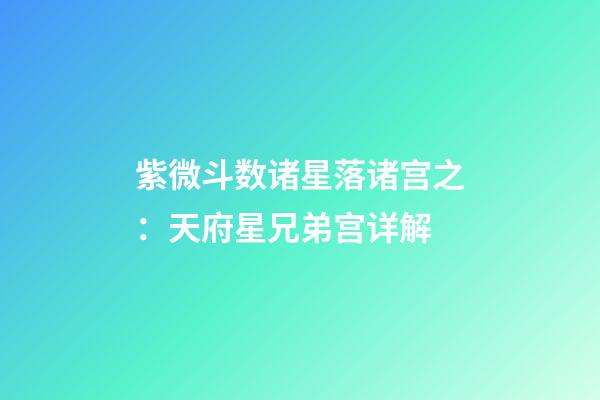 紫微斗数诸星落诸宫之：天府星兄弟宫详解
