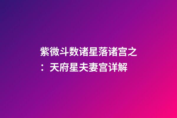 紫微斗数诸星落诸宫之：天府星夫妻宫详解