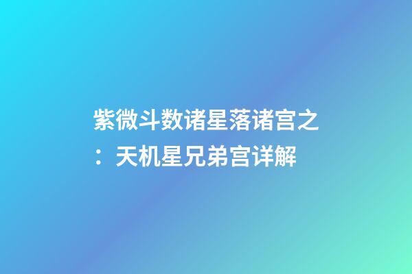 紫微斗数诸星落诸宫之：天机星兄弟宫详解