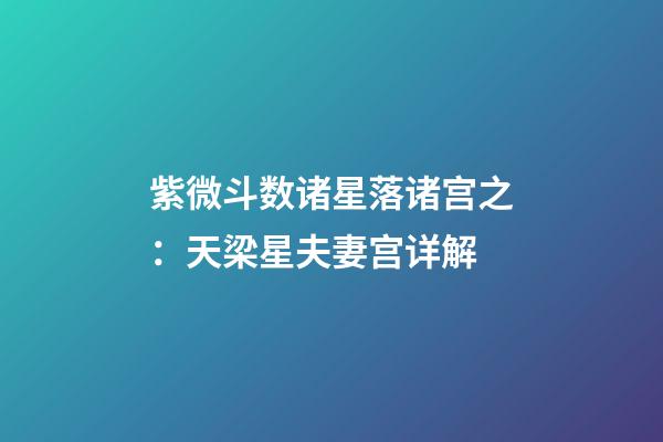 紫微斗数诸星落诸宫之：天梁星夫妻宫详解