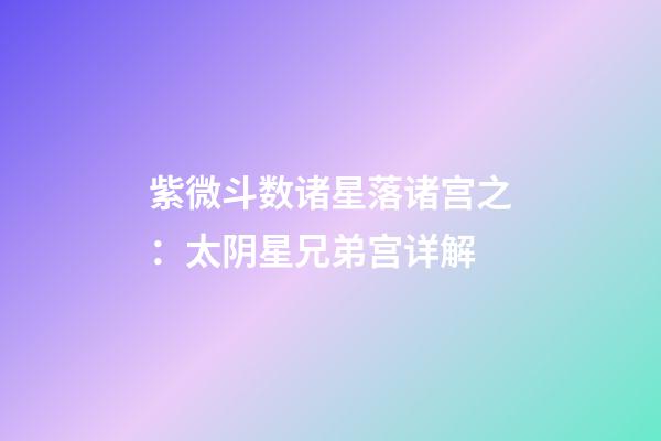 紫微斗数诸星落诸宫之：太阴星兄弟宫详解