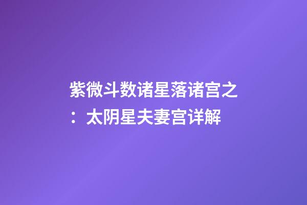 紫微斗数诸星落诸宫之：太阴星夫妻宫详解