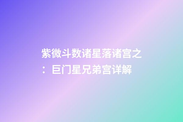 紫微斗数诸星落诸宫之：巨门星兄弟宫详解