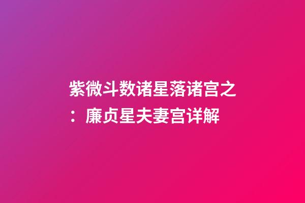 紫微斗数诸星落诸宫之：廉贞星夫妻宫详解