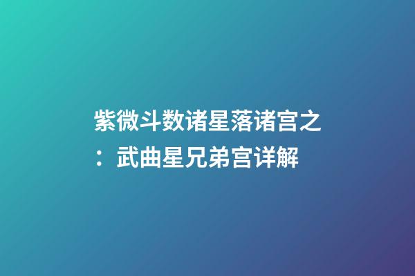 紫微斗数诸星落诸宫之：武曲星兄弟宫详解