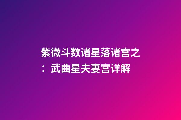 紫微斗数诸星落诸宫之：武曲星夫妻宫详解