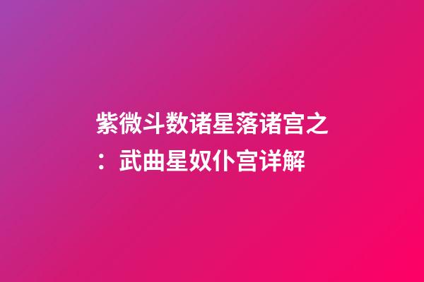 紫微斗数诸星落诸宫之：武曲星奴仆宫详解