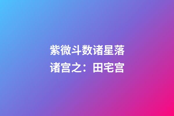 紫微斗数诸星落诸宫之：田宅宫