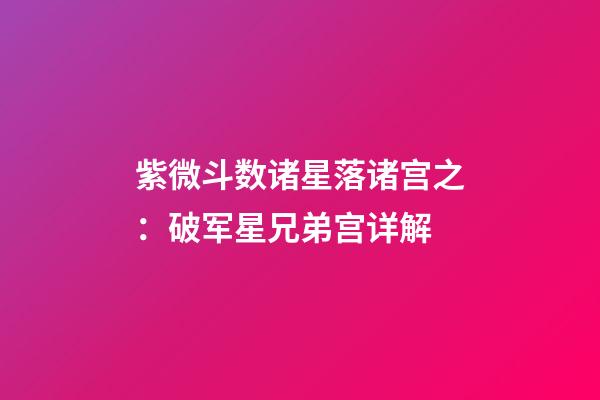 紫微斗数诸星落诸宫之：破军星兄弟宫详解