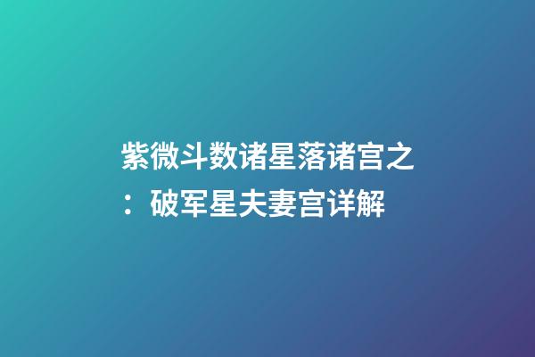 紫微斗数诸星落诸宫之：破军星夫妻宫详解