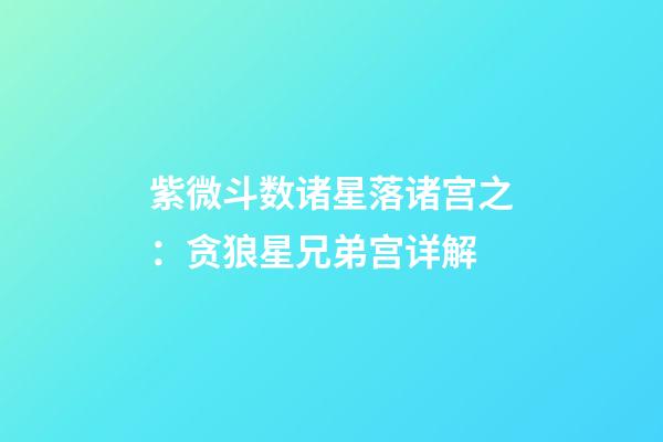 紫微斗数诸星落诸宫之：贪狼星兄弟宫详解