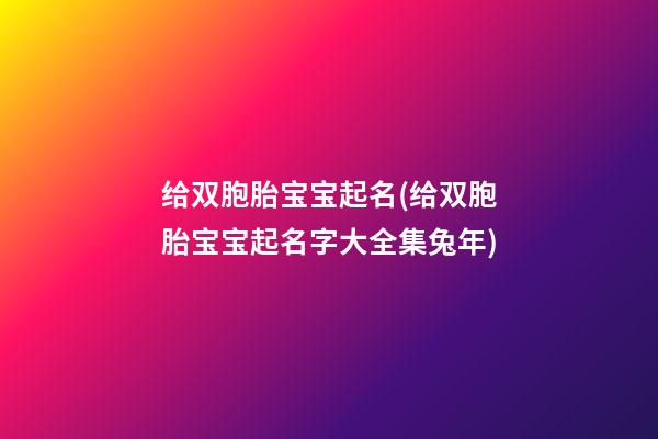 给双胞胎宝宝起名(给双胞胎宝宝起名字大全集兔年)