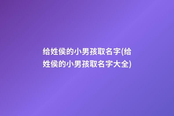 给姓侯的小男孩取名字(给姓侯的小男孩取名字大全)