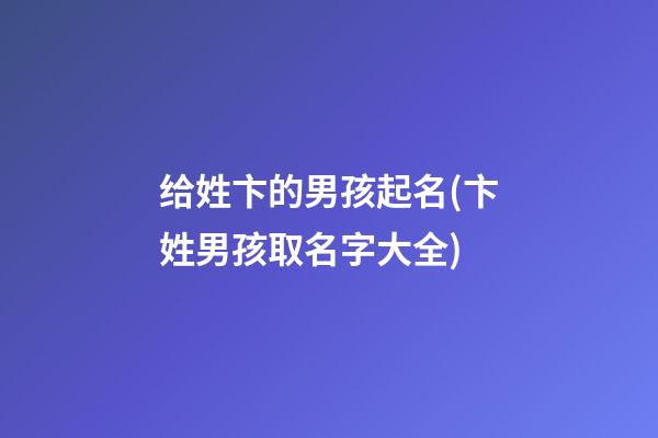 给姓卞的男孩起名(卞姓男孩取名字大全)
