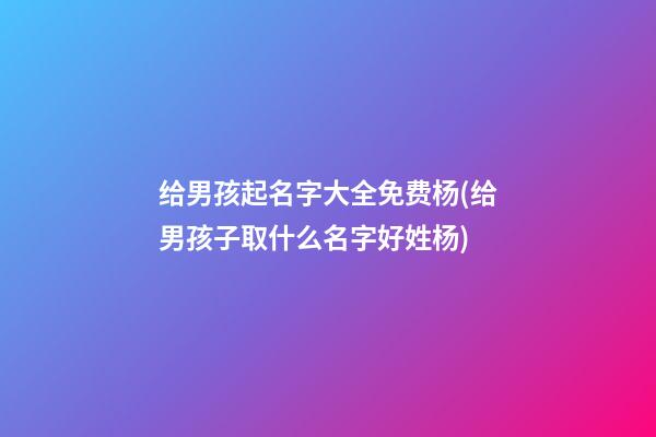给男孩起名字大全免费杨(给男孩子取什么名字好姓杨)