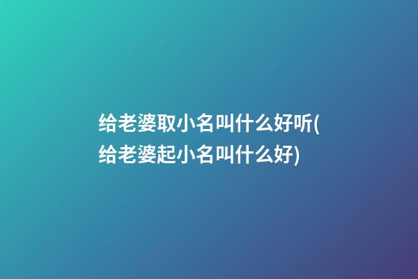 给老婆取小名叫什么好听(给老婆起小名叫什么好)