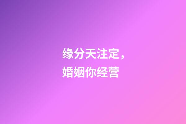 缘分天注定，婚姻你经营