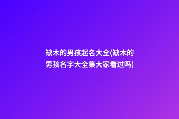 缺木的男孩起名大全(缺木的男孩名字大全集大家看过吗)