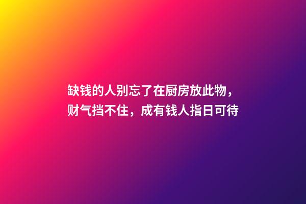 缺钱的人别忘了在厨房放此物，财气挡不住，成有钱人指日可待