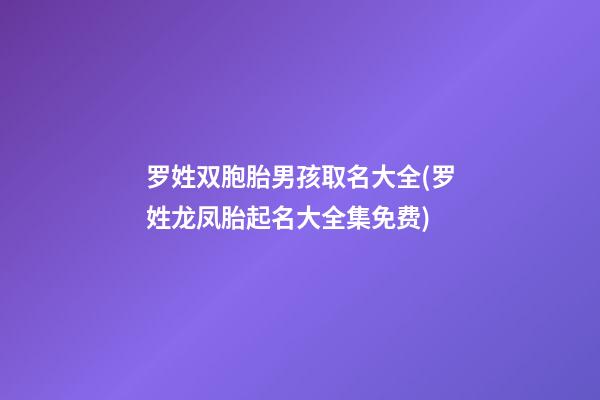 罗姓双胞胎男孩取名大全(罗姓龙凤胎起名大全集免费)
