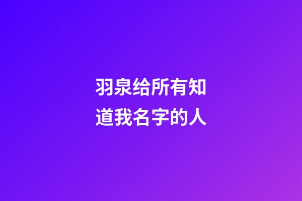 羽泉给所有知道我名字的人