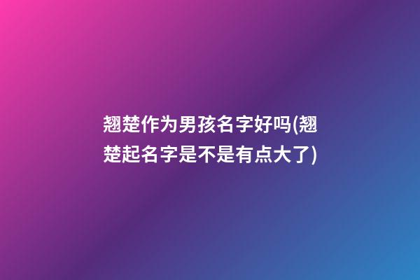 翘楚作为男孩名字好吗(翘楚起名字是不是有点大了)